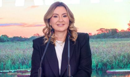 A vice-governadora do Pará, Hana Ghassan durante coletiava de imprensa