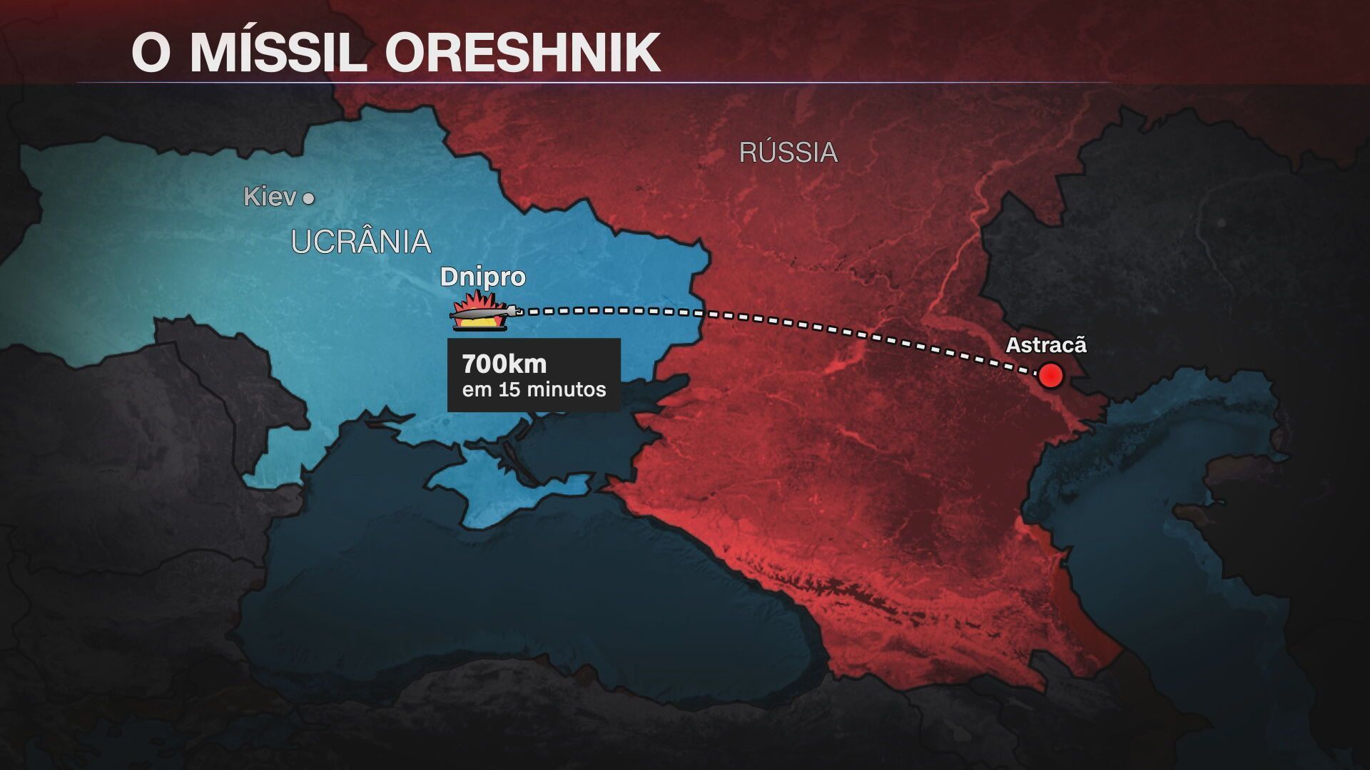 Veja a trajetória do míssil hipersônico que atingiu Dnipro nesta quinta (21) • CNN