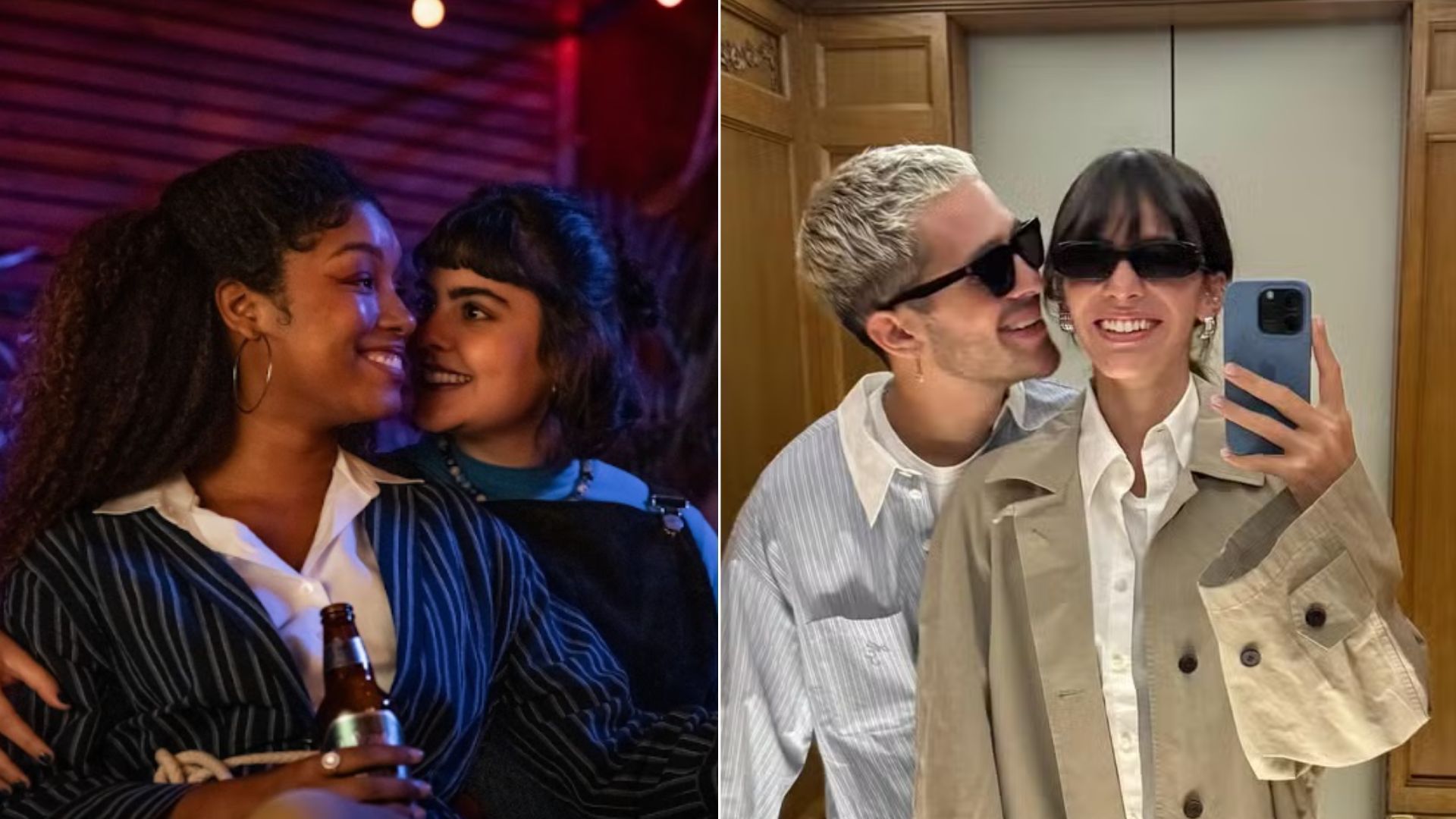 Pamela Moraes e Agda Couto na primeira foto; João Guilherme e Bruna Marquezine na segunda imagem • Montagem CNN
