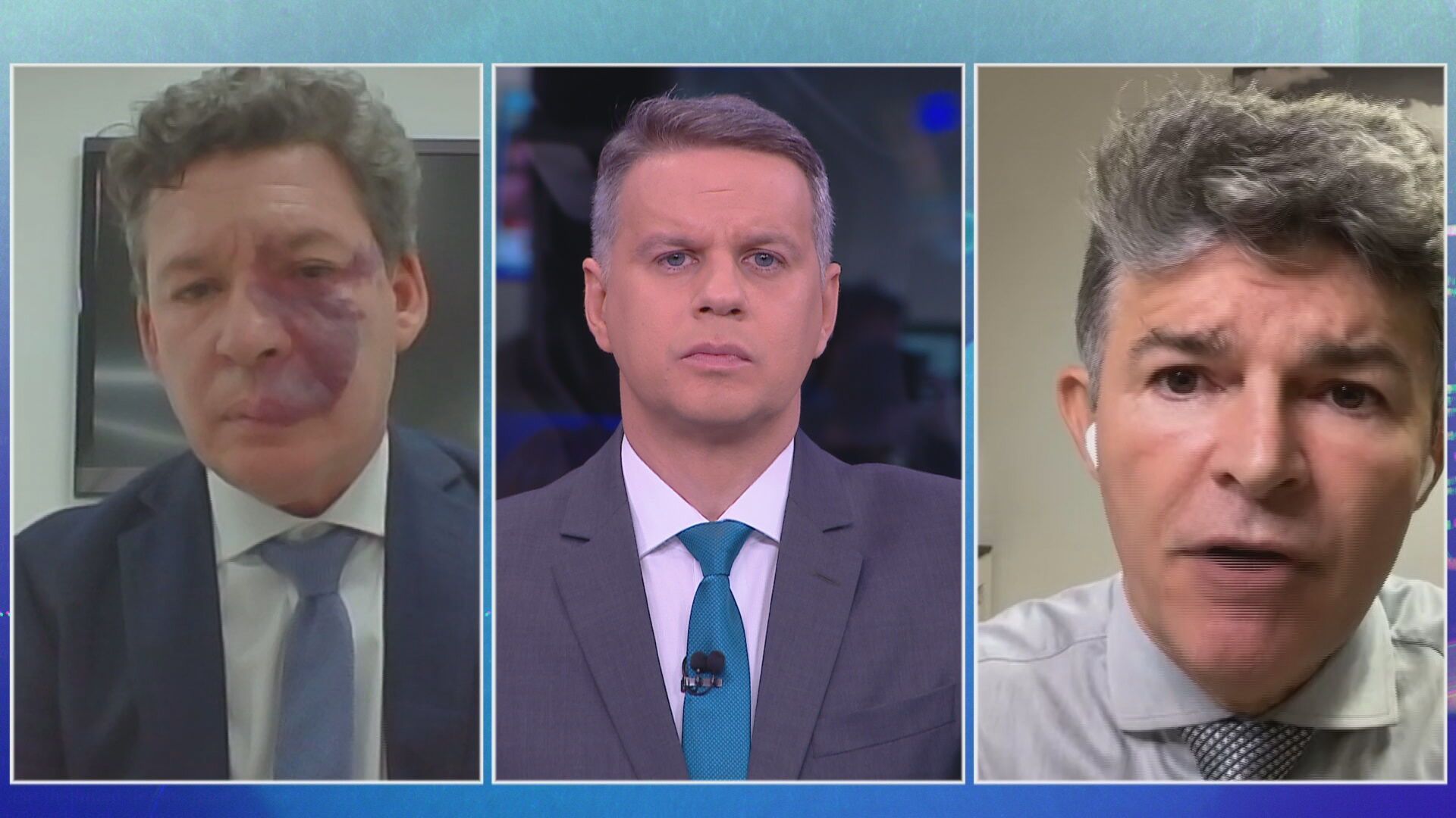 Os deputados Reginaldo Lopes (à esquerda) e José Medeiros (à direita) debateram no CNN Arena sob mediação do jornalista Leandro Magalhães