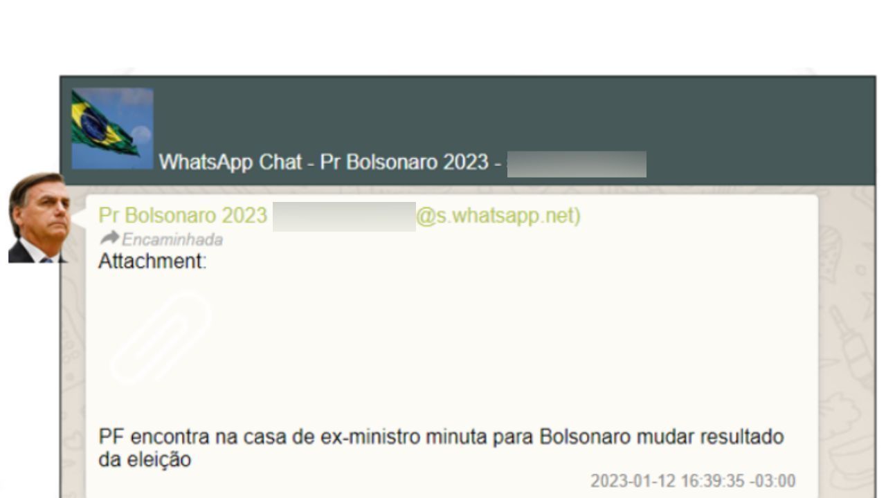 Mensagem de Bolsonaro para Mauro Cid após "minuta do golpe" ser apreendida • Reprodução/PF