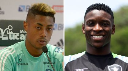 Os jogadores Bruno Henrique, do Flamengo, e Luiz Henrique, do Botafogo