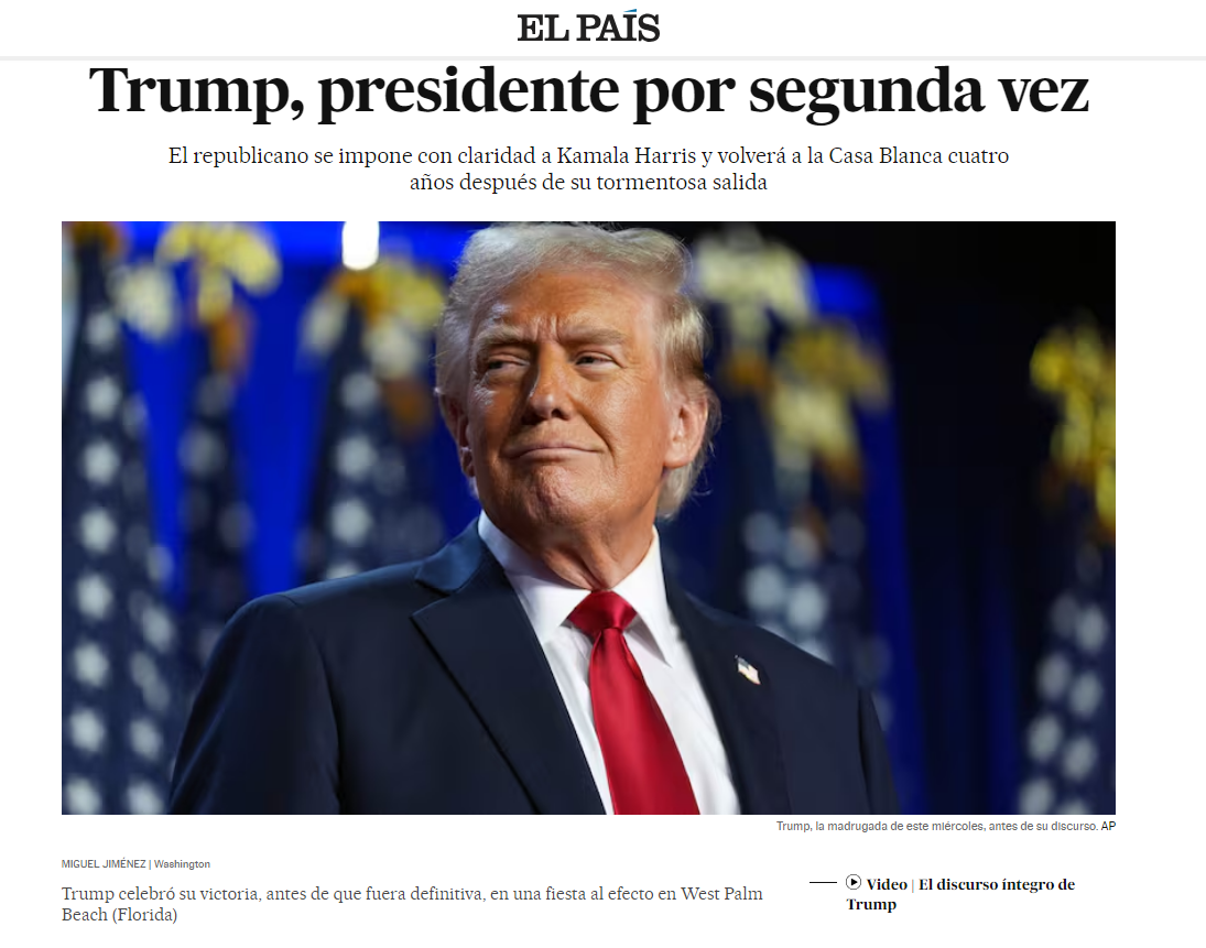 El País repercute vitória de Donald Trump nesta quarta-feira (6) • Reprodução