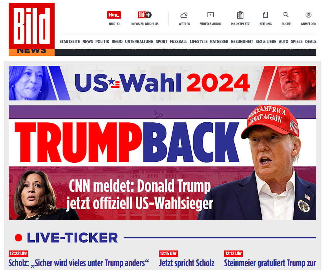 Bild repercute a vitória de Donald Trump nesta quarta-feira (6) • Reprodução