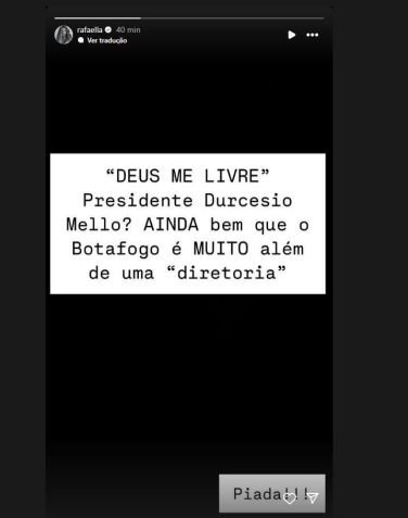 Irmã de Neymar rebate presidente do Botafogo • Reprodução Instagram