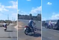 Vídeo: ônibus de cantora sertaneja atropela motociclista no Maranhão
