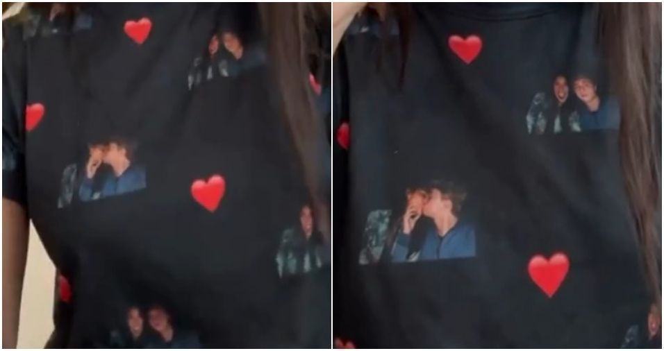 Duda Guerra mostra camiseta estampada com fotos dela e de Benício Huck • Instagram / Duda Guerra