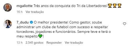 Dudu comentou em post de Maurício Galiotte, ex-presidente do Palmeiras • @mgaliotte