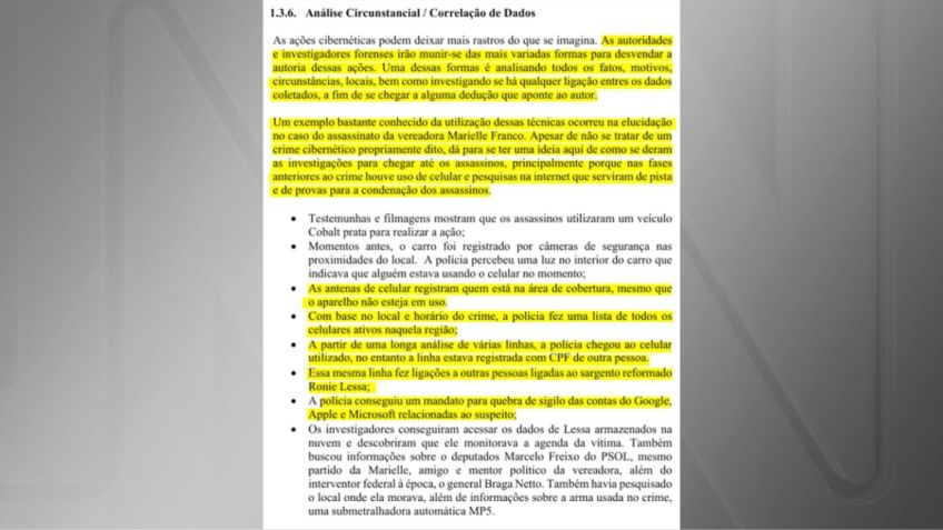 Trecho da "Apostila de Anonimização" que cita a investigação do caso Marielle Franco • Reprodução