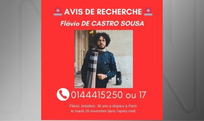 Mensagem de alerta sobre o desaparecimento do fotógrafo brasileiro Flávio de Castro Sousa