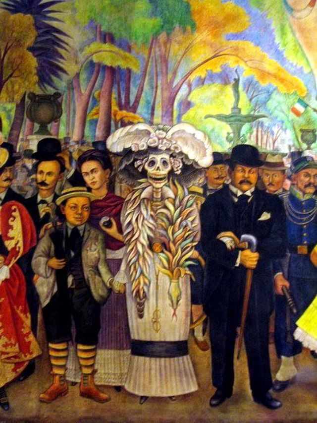 Mural de Diego Rivera "Sueño de una Tarde Dominical en la Alameda Central" (Sonho de uma tarde de domingo na Alameda Central)" (1946-1947)  • Wikimedia Commons