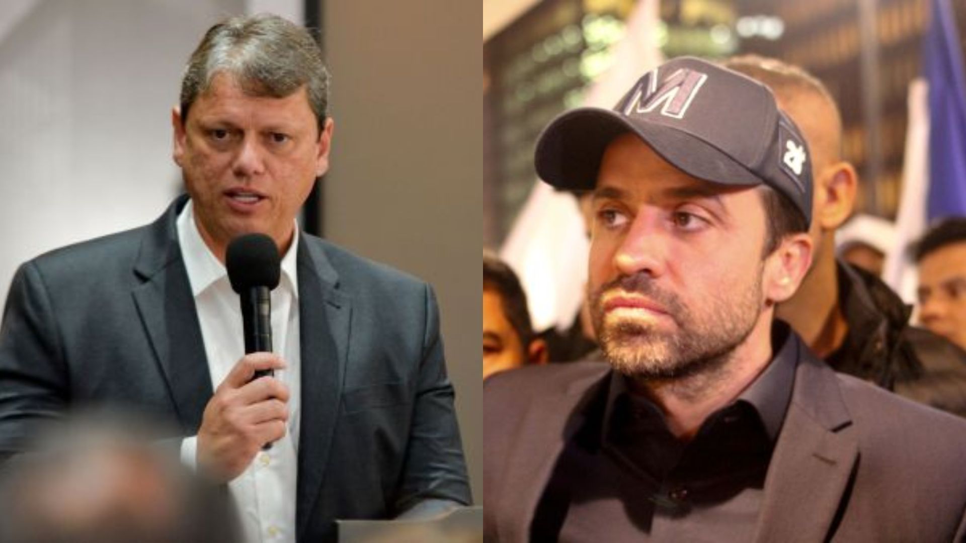 O governador Tarcísio de Freitas (Republicanos) e Pablo Marçal (PRTB)
