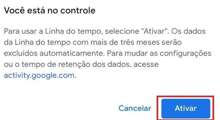 Após ler as diretrizes de uso, ative a Linha do Tempo do Google Maps • Google Maps/Reprodução