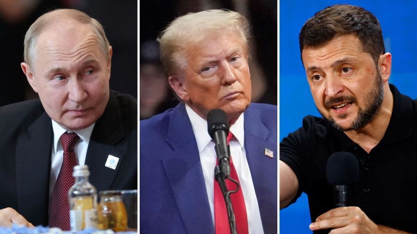 Presidente da Rússia, Vladmir Putin, presidente dos EUA, Donald Trump e presidente da Ucrânia, Volodymyr Zelensky. • Reuters