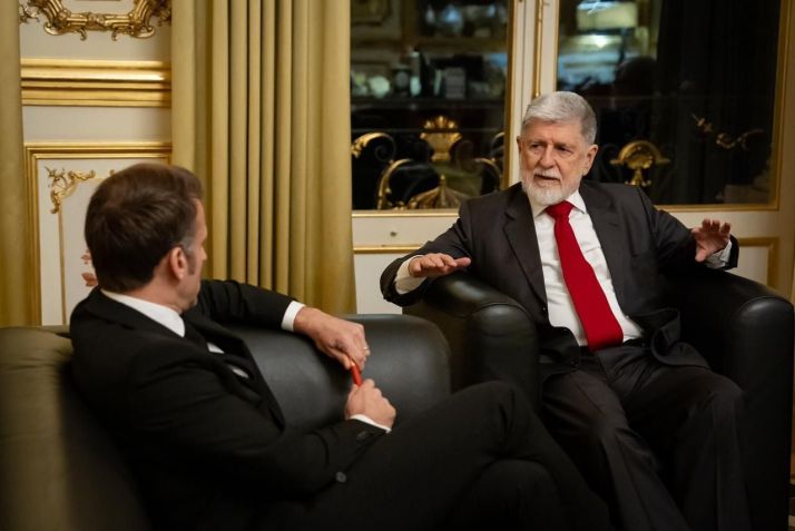 Emmanuel Macron e Celso Amorim se encontram em Paris • Palácio do Eliseu