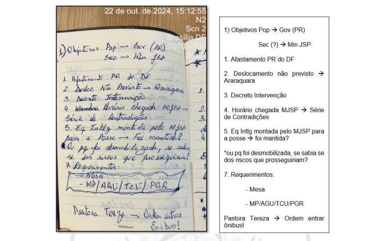 Caderno do general Mario Fernandes apreendido pela PF • Reprodução: PF