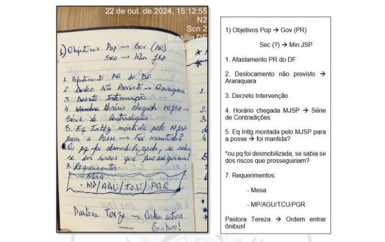 Caderno do general Mario Fernandes apreendido pela PF • Reprodução: PF