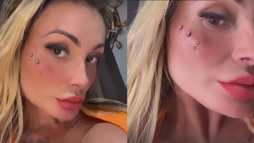 Neste ano, ela fez um procedimento para bifurcar a língua, colocou 11 piercings de uma vez e disse que planeja uma intervenção para colocar um terceiro seio