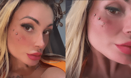 Andressa Urach coloca piercings no rosto e mostra os resultados; veja fotos