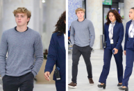 Filho de Luciano Huck e Angélica é acompanhado por funcionárias em aeroporto