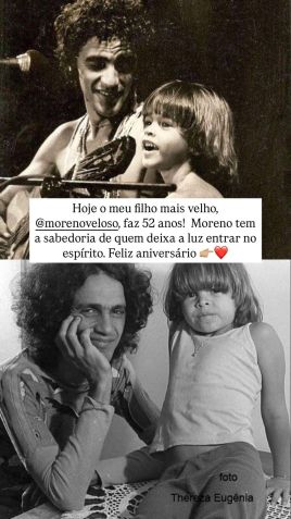Caetano Veloso parabenizou seu filho mais velho, fruto de seu primeiro casamento, com Andréa Gadelha • Instagram/Caetano Veloso