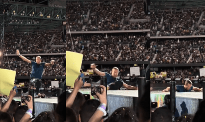 Chris Martin, vocalista do Coldplay, cai em buraco no palco: "Não foi planejado"