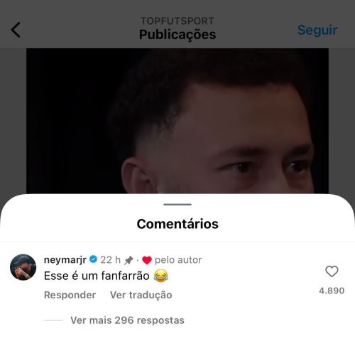 Neymar comenta publicação com declaração de Fred Bruno • Reprodução/Instagram