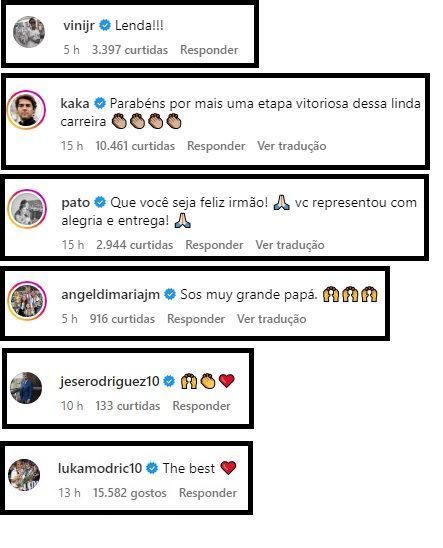 Jogadores reagem à publicação de despedida de Marcelo • Reprodução/Instagram