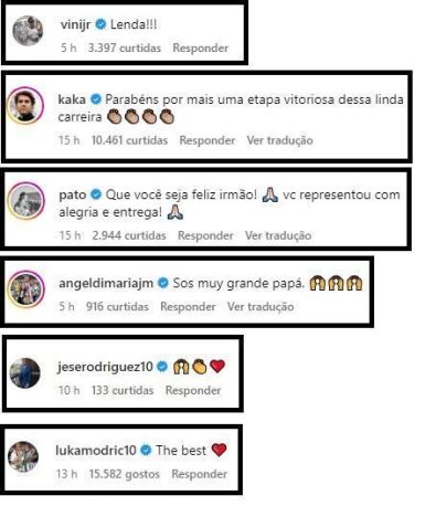 Jogadores reagem à publicação de despedida de Marcelo • Reprodução/Instagram