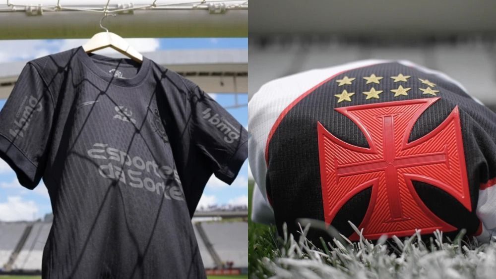 Corinthians usará uniforme todo preto contra o Vasco, que vestirá camisa branca com a tradicional faixa diagonal preta