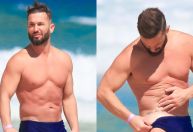 Diego Hypólito confere marquinha de sunga em flagra na praia