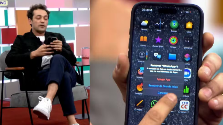 Eduardo Sterblitch apaga WhatsApp ao vivo • Reprodução/ GNT