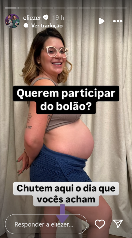 Eliezer pediu para que seguidores dessem palpites sobre data de nascimento de seu 2º filho • Instagram/Eliezer