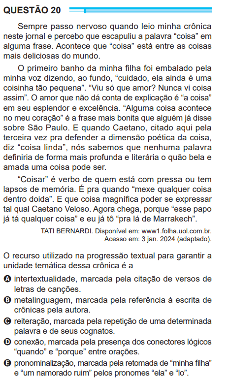 Caetano Veloso e Tati Bernardi apareceram no Enem 2024 • Inep