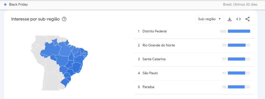 O Distrito Federal lidera as buscas em relação à Black Friday no Google • Google Trends