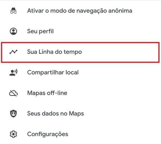 Clique em "Sua Linha do Tempo", no app do Google Maps • Google Maps/Reprodução