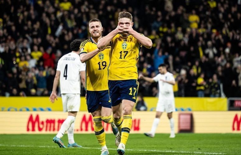 Viktor Gyökeres celebrando um de seus gols com a camisa da Suécia • Reprodução/Instagram