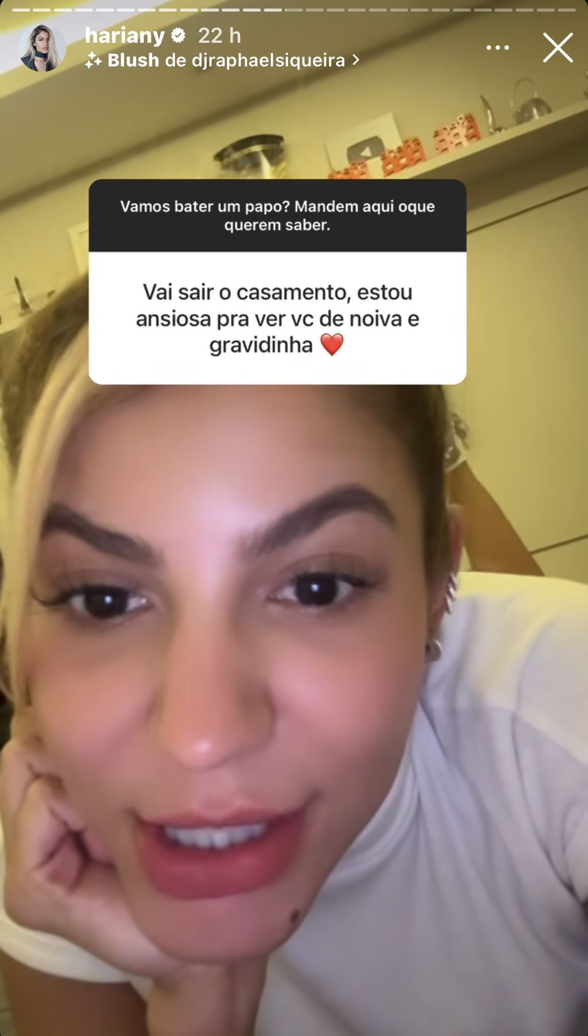 Ex-BBB interagiu com os fãs e reagiu à pressão para se casar • Instagram/Hariany Almeida