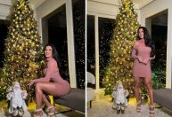 Juju Salimeni mostra árvore de Natal com bolinhas banhadas a ouro