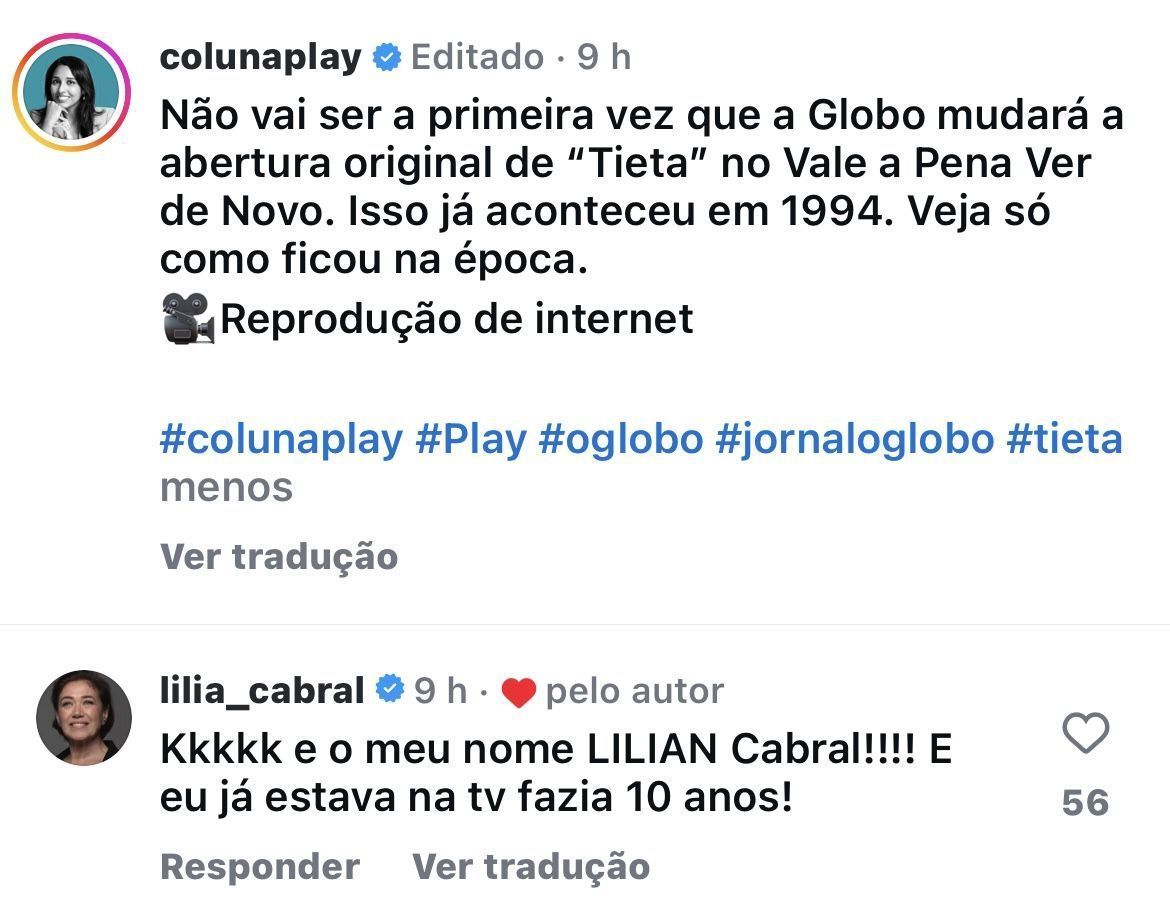 Atriz falou sobre erro em abertura de "Tieta" • Reprodução/Instagram