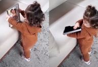 Filha de Viih Tube faz carinho em foto da mãe, que segue no hospital