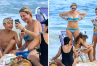 De volta ao Brasil, Luana Piovani curte praia do Leblon com filho