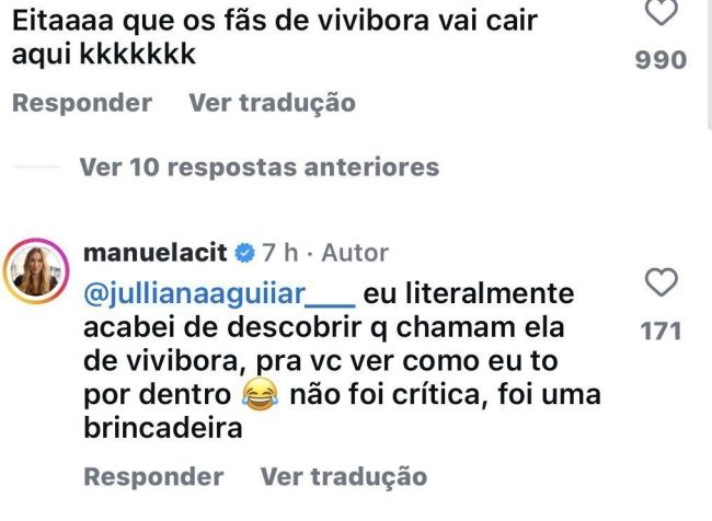 Manu Cit rebateu comentário em sua publicação •