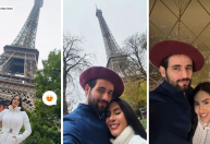 Ex-BBBs Isabelle e Matteus posam em frente à Torre Eiffel; veja