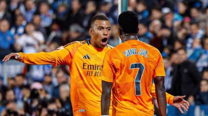Mbappé comemora com Vinicius Júnior em vitória do Real Madrid sobre o Leganés