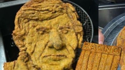 Bife à milanesa com o formato de rosto do técnico do Racing