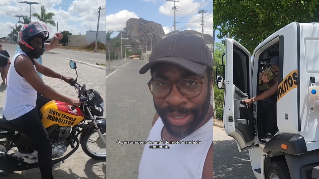 montagem com Lázaro Ramos dirigindo veículos