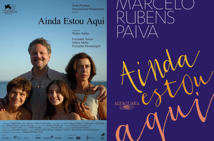 Montagem com o pôster do filme "Ainda Estou Aqui" e a capa do livro "Ainda Estou Aqui"