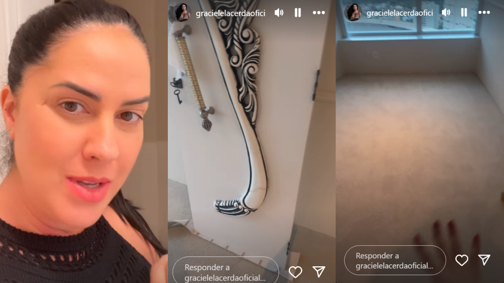 Montagem com os stories de Graciele Lacerda mostrando o quarto da filha