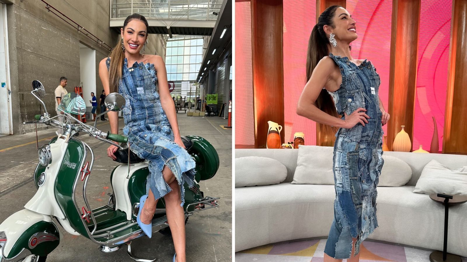 Patrícia Poeta usa look all jeans reciclado